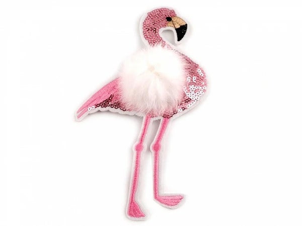 Flamingo ompelumerkki tupsulla