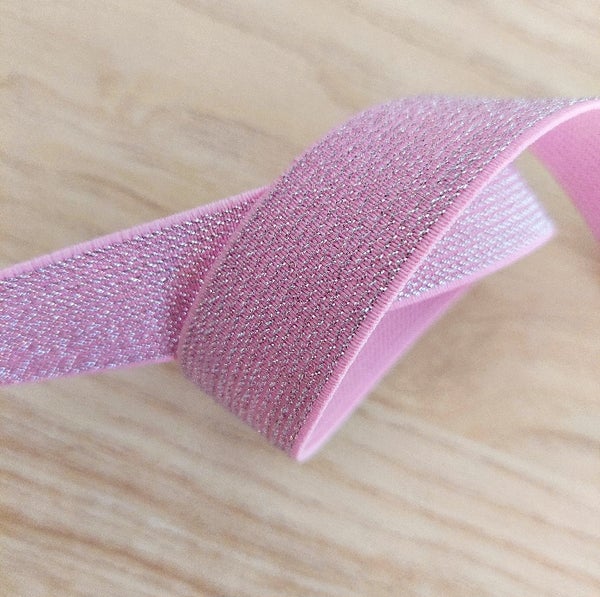 Glitterkuminauha hopea-vaaleanpunainen 25 mm