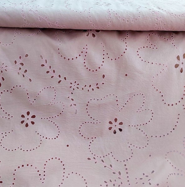 Kukkareik&auml;kuvioitu puuvillavoilee, vanha roosa