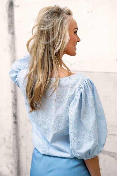 PALA 85 cm, -20 %, Kukkakirjailtu puuvillakangas, vaaleansininen