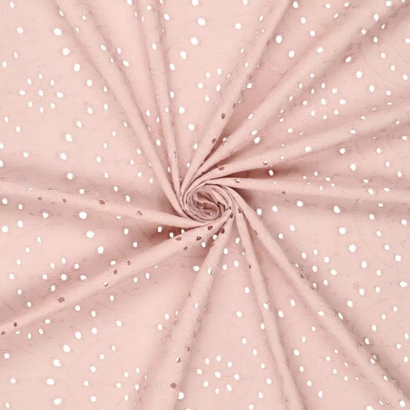 Brodeerattu puuvillakangas, vanha roosa