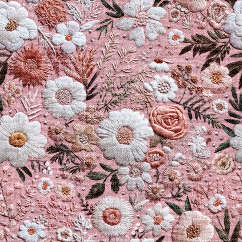 Kirjotut kukkaset, vaaleanpunainen, double gauze harsokangas