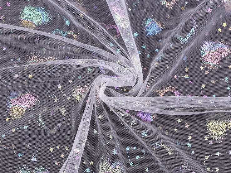 Sateenkaaren hohtoinen hologrammitylli, valkoinen