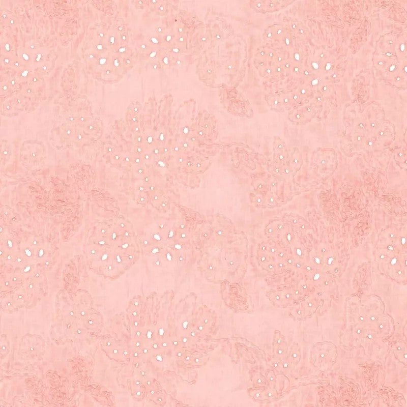 Vintage brodeerattu puuvillakangas, vanha persikkaroosa